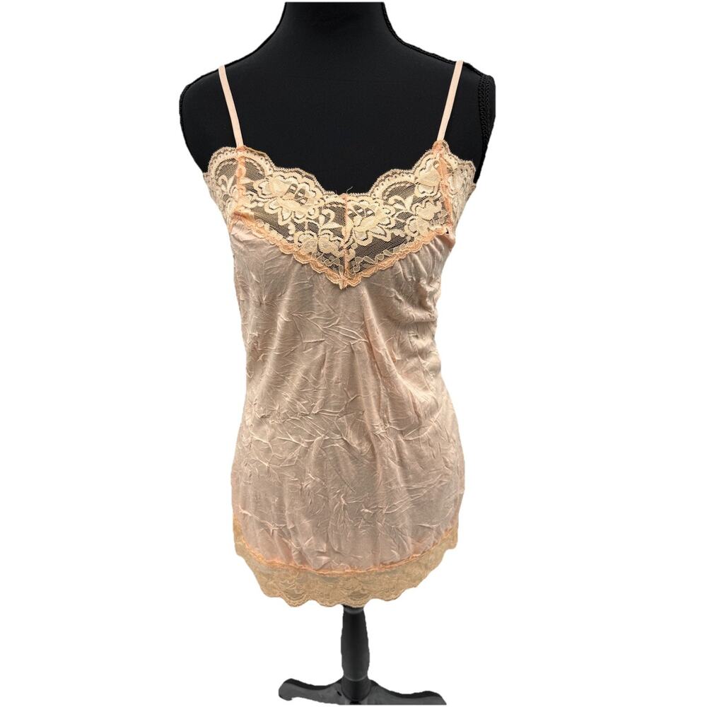 Vintage‎ Y2K Arden B Orange Peach Lace Trim Crinkle Cami Tank Top Womens XS/S
